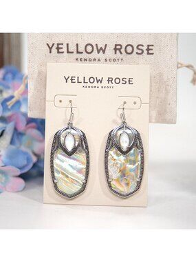 Kendra Scott Darby Yellow Rose White Abalone Silver Drop Earrings NWT
